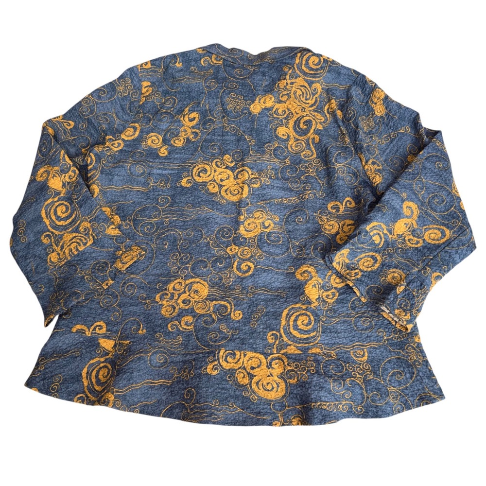 Habitat Woodblock Flounce Shirt Blue Swirl Print Button Down L Lagenlook Artsy - Picture 5 of 9